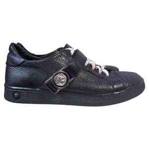 Versus Versace Black Leather Lion‎ Buckle Strap Sneakers Designer Shoes